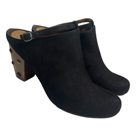 Rachel Comey Mars Mule Womens 9.5 Ankle Strap Slip On Clog Wood Heel Black Suede - Picture 1 of 12